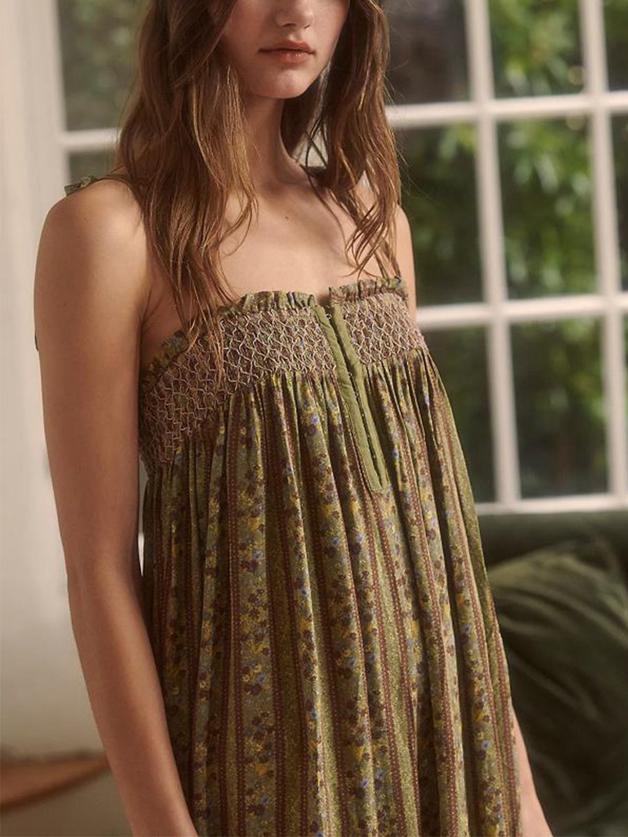 Jumpsuits - Women Summer Cami Jumpsuits Retro Floral Print Tie-Up Spaghetti Strap Sleeveless Long Rompers Fashion Loose Playsuits