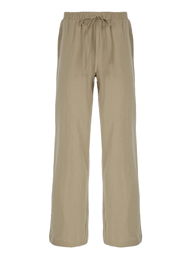 Pants - Sweetown Solid Loose Casual Boho Straight Leg Pants For Women Simple Lazy Comfortable Summer Vacation Trousers