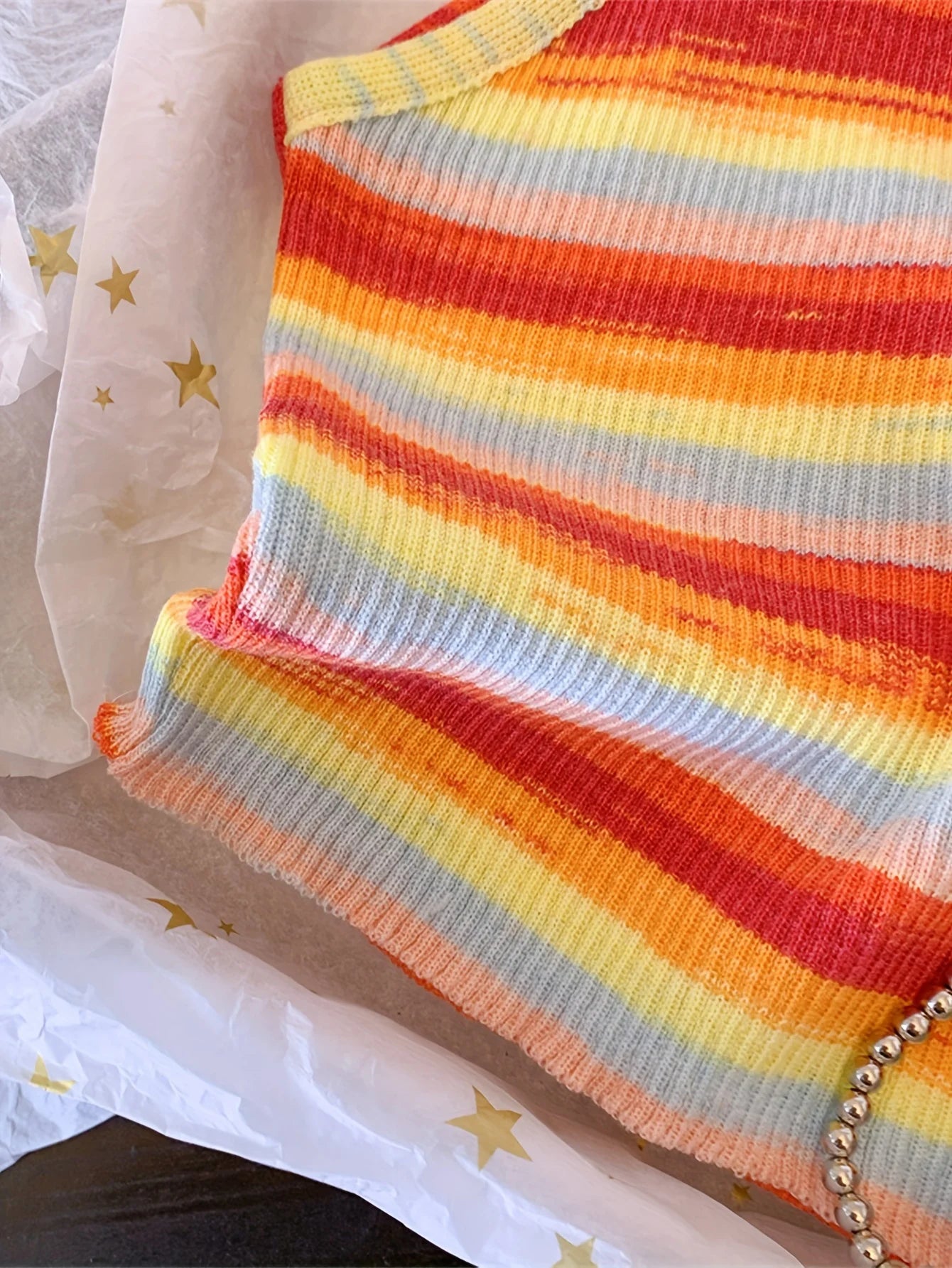 Knit Camis - 2024 Comfortable and Stylish Striped Ribbed Knit Cami Top for Women Sleeveless Square Neck Casual Top Rainbow Crop Top