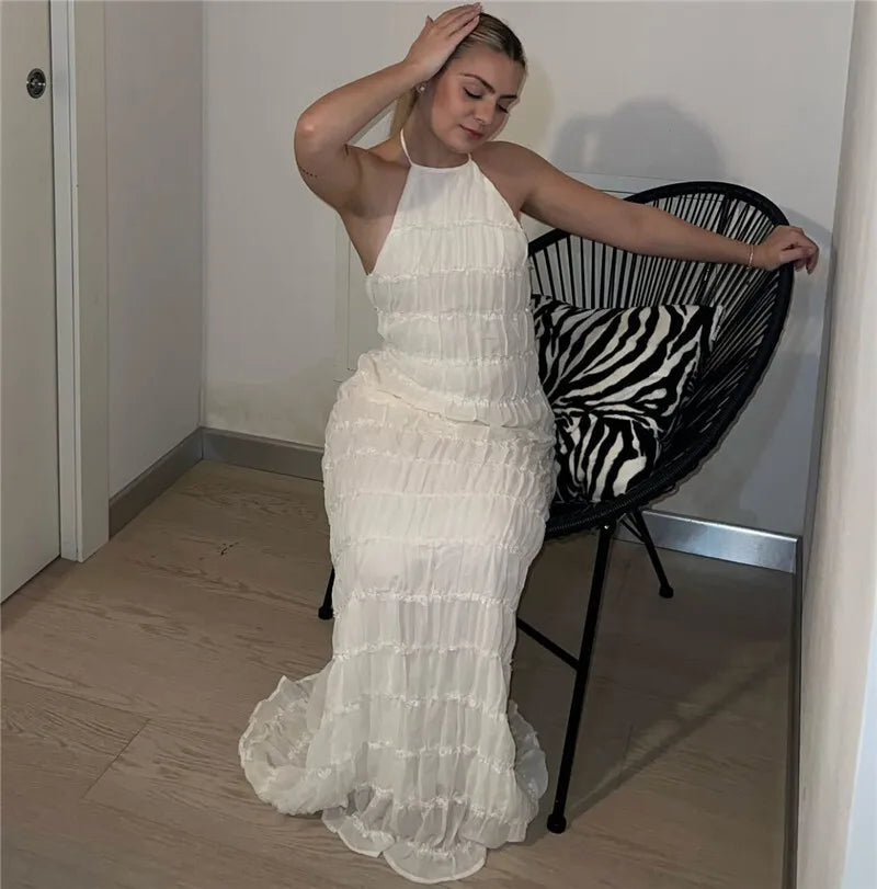 Party Dresses - Mozision Halter Backless Sexy Maxi Dress For Women Spring Summer New Lace-up Sleeveless Pleated Beach Holiday Long Dress Elegant