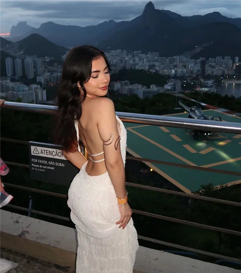 Party Dresses - Mozision Halter Backless Sexy Maxi Dress For Women Spring Summer New Lace-up Sleeveless Pleated Beach Holiday Long Dress Elegant