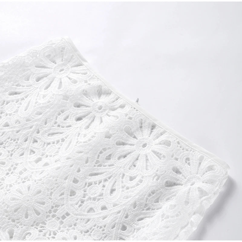 Matching Sets - Elegant See Through Crochet Top Women Set Hallow Out Flare Long Sleeve Top Slim Empire Hip Package Skirts 2025 Summer Lady Set