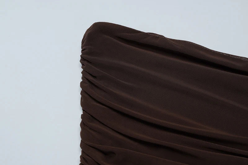 Elegant Dresses - Off-shoulder Strapless Sexy Maxi Dress For Women Borwn Sleeveless Backless High Waist Bodycon Club Long Dress Elegant