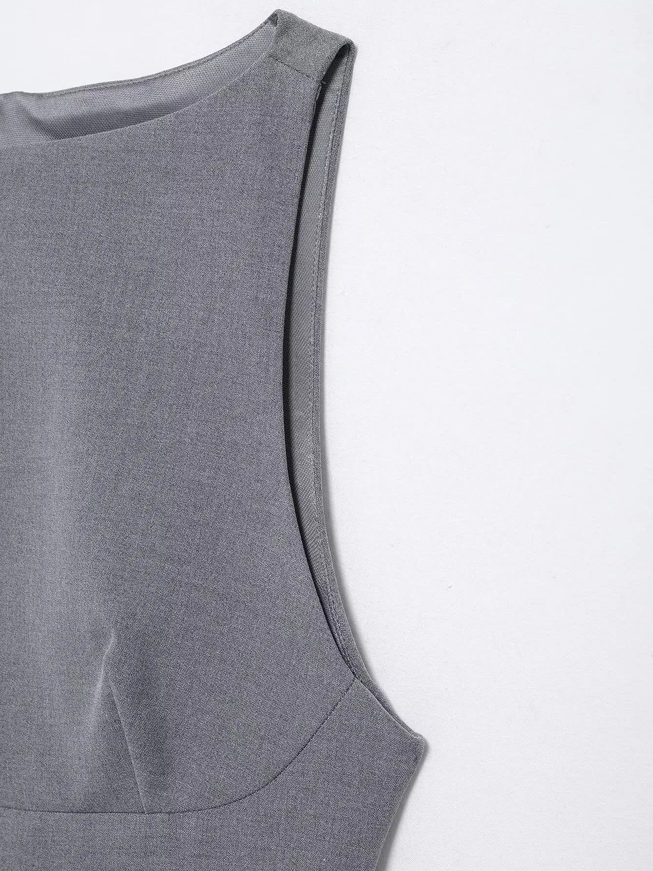 Business Casual Dresses - Women's High Street Sexy Dress Grey O-Neck Sleeveless Patchwork Decorate Zipper Female Summer Fashion Mini Dresses