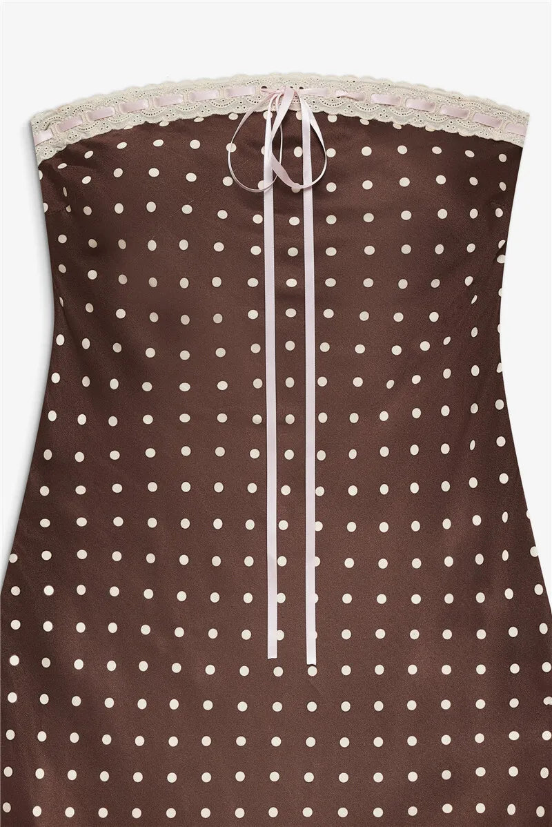 Strapless Dresses - Lace Strapless Backless Sexy Midi Dress For Women Fashion Off-shoulder Sleeveless Bodycon Polka Dot Dress Elegant