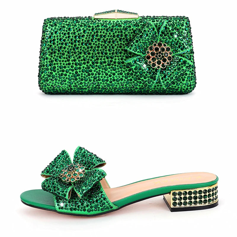 Shoes - New Ladies Rhinestone Clutch Flat Heel Diamond Evening Shoes and Bag suit Rhinestone Flat plus size Stone Slippers Size 34-44