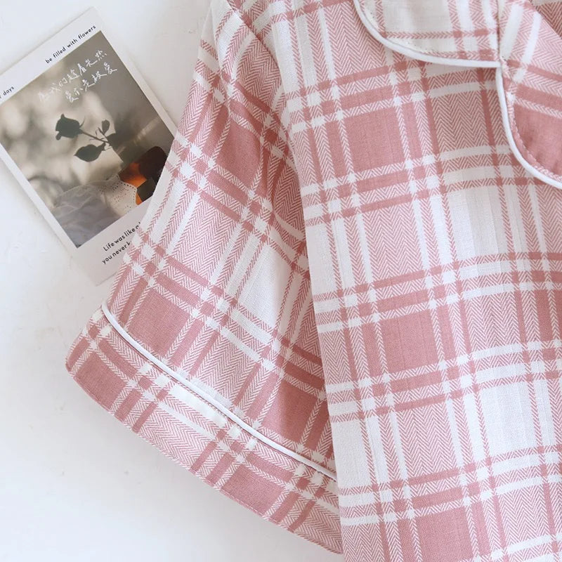 Pajamas - 100% Cotton Women's pajamas Summer Pajama Set Loose-fit Short Sleeve Shorts Trousers Three-piece Thin Homewear