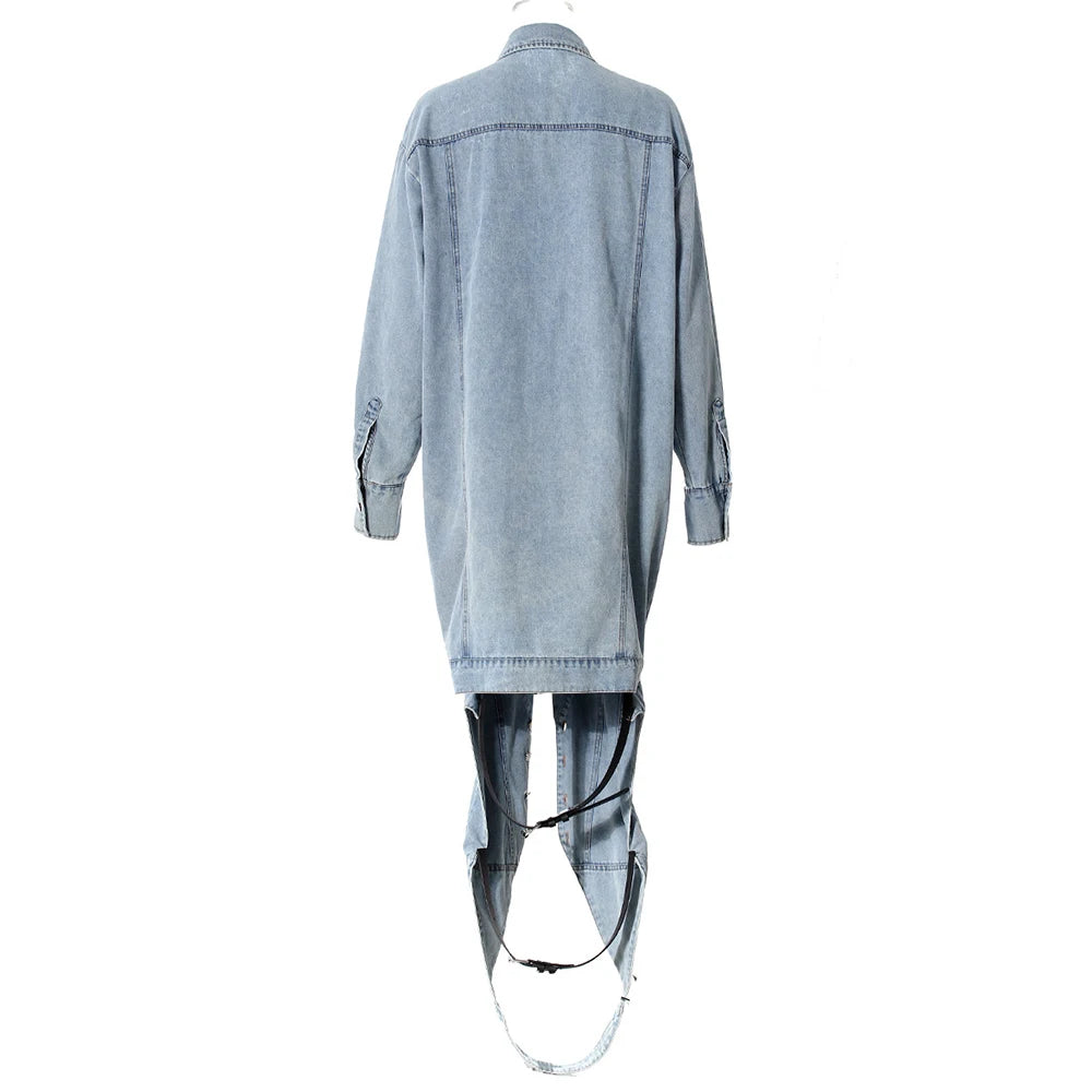 Denim Outfits - Loose Chic Jackets For Women Lapel Long Sleeve Streetwear Patchwork Pockets Coats Female Fashion Style New