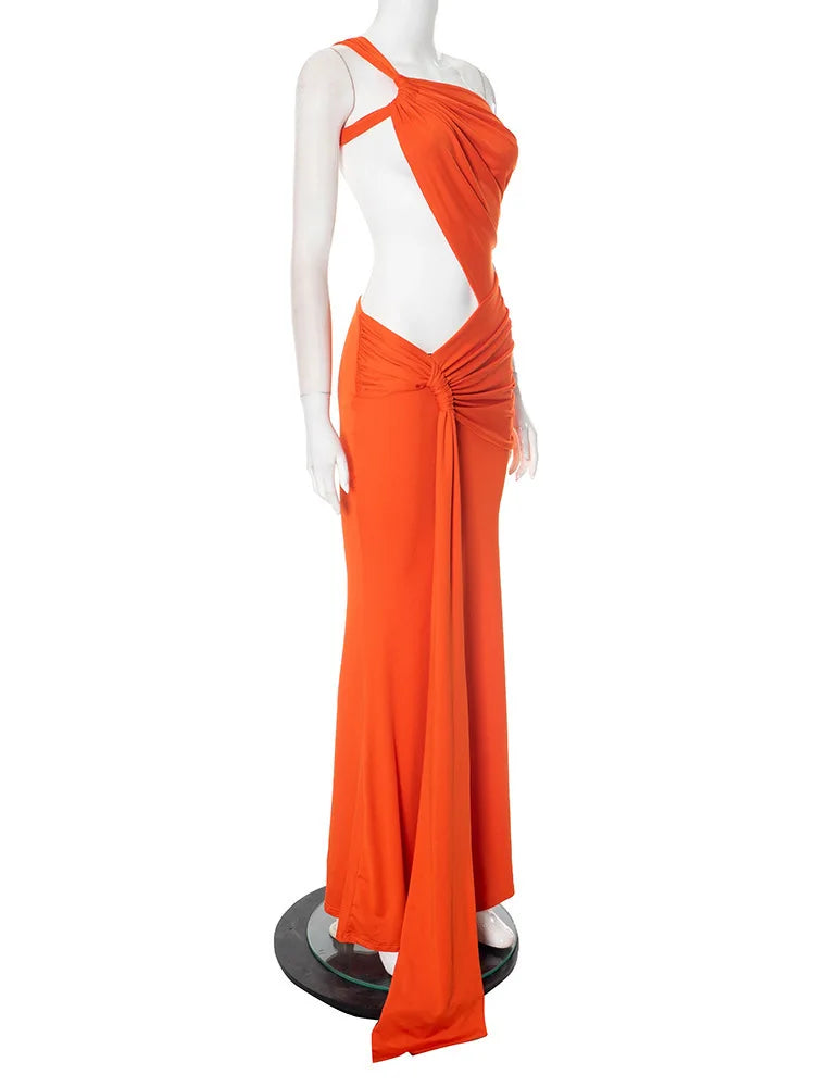 Elegant Dresses - Sexy Sleeveless Hollow Out Irregular Side Ribbon Pleated Long Dress For Women High Waist Elegant Sexy Club Party Dress