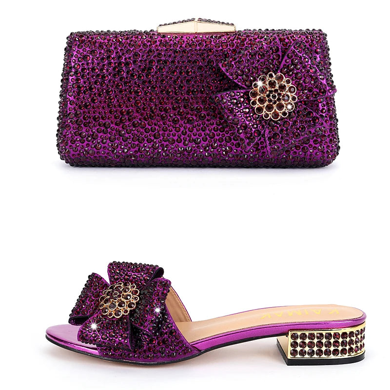 Shoes - New Ladies Rhinestone Clutch Flat Heel Diamond Evening Shoes and Bag suit Rhinestone Flat plus size Stone Slippers Size 34-44