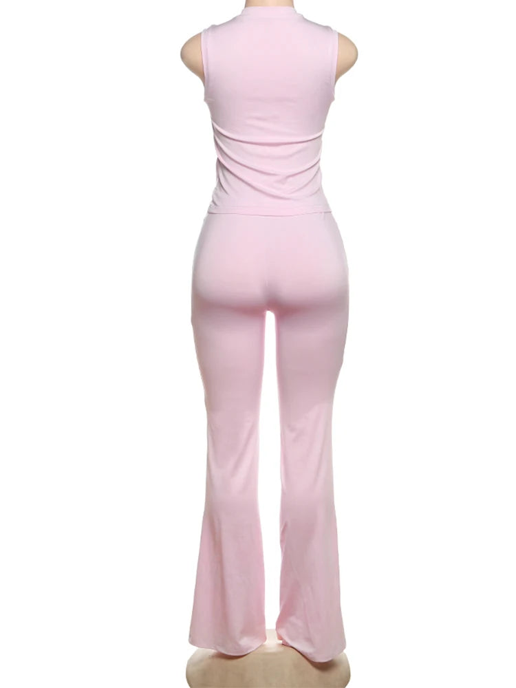 Matching Sets - Spring Release Junior Ankle-Length High Street Pants Suit K25S63797 Girl Solid Slim Love Hollow Pattern Pants Suit