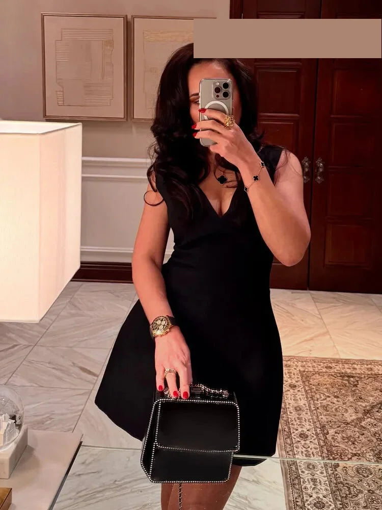 Party Dresses - Summer Women V-Neck Sleeveless Backless Decorate Zipper Mini Dress Fashion Woman Sexy Dresses Street Style Party Dress
