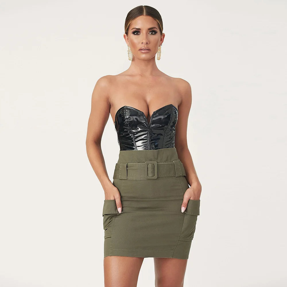 Bodysuits - Gothic PU Leather Bodysuit Strapless Bodysuit Club Backless Sexy Body Femme