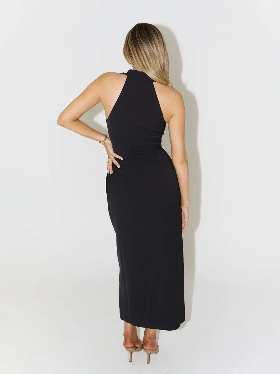 Casual Dresses - Summer Sleeveless Single Breasted Dress Fashionable Ladies Slim Fit Collar Solid Color Long Dresses Women's Clothing