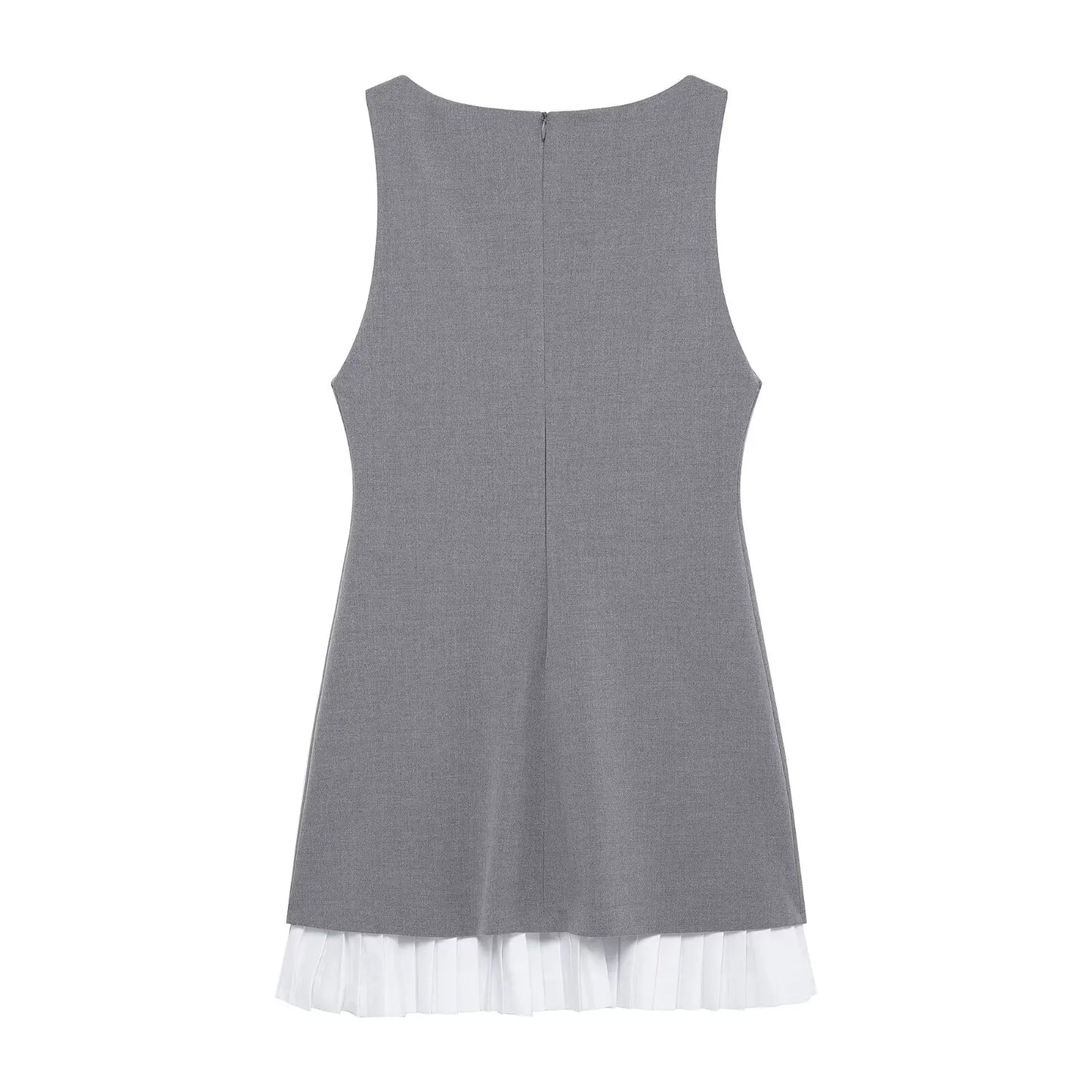 Business Casual Dresses - Women's High Street Sexy Dress Grey O-Neck Sleeveless Patchwork Decorate Zipper Female Summer Fashion Mini Dresses