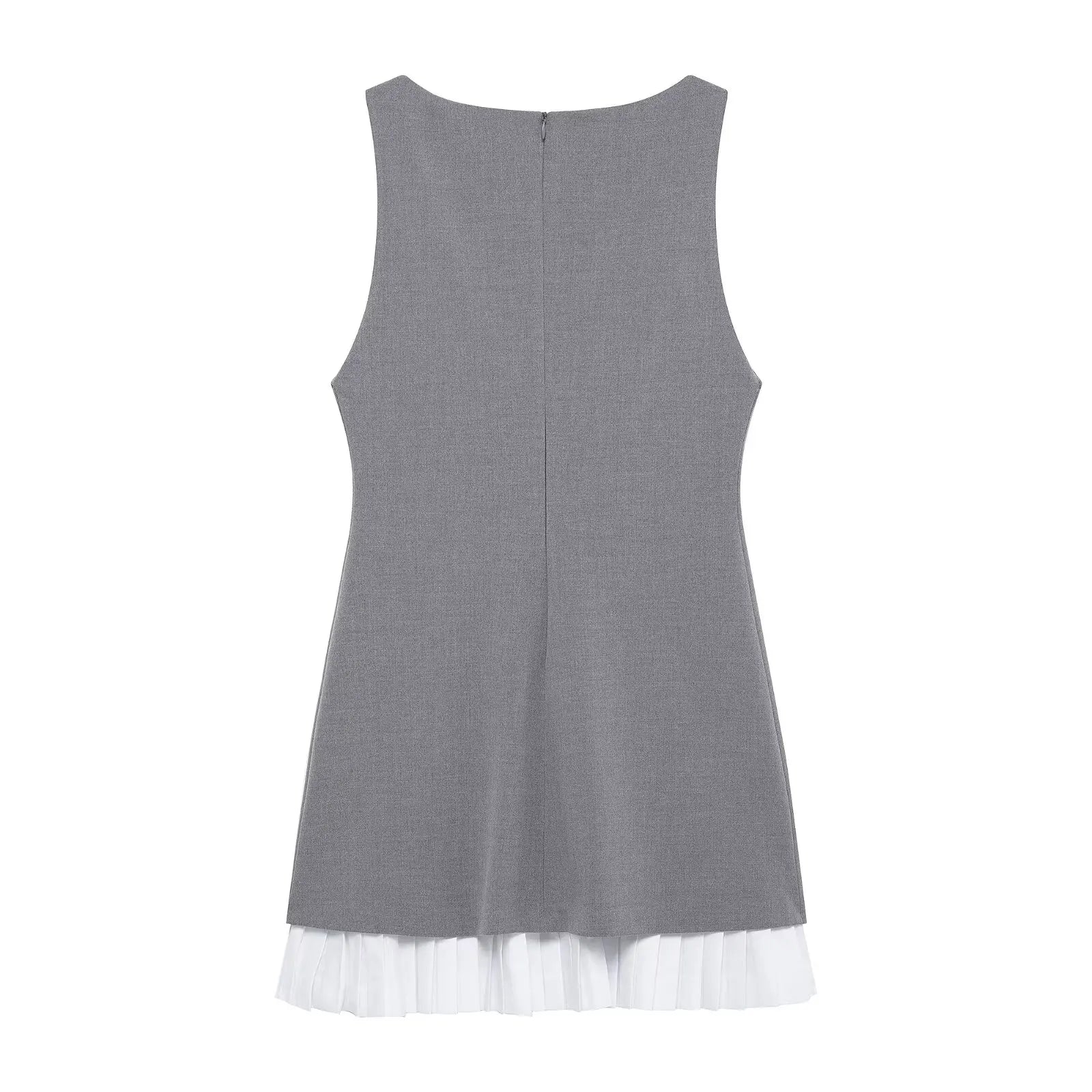 Business Casual Dresses - Women's High Street Sexy Dress Grey O-Neck Sleeveless Patchwork Decorate Zipper Female Summer Fashion Mini Dresses