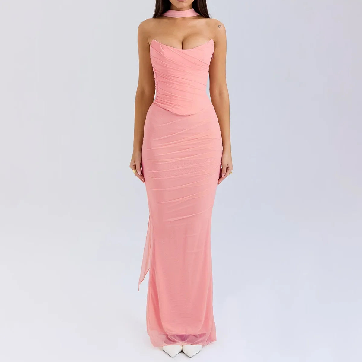 Elegant Matching Sets - Elegant Maxi Wedding Guest Dress Set Sexy Strapless Blue Cropped Top Set Bodycon Holiday Party Dresses Women
