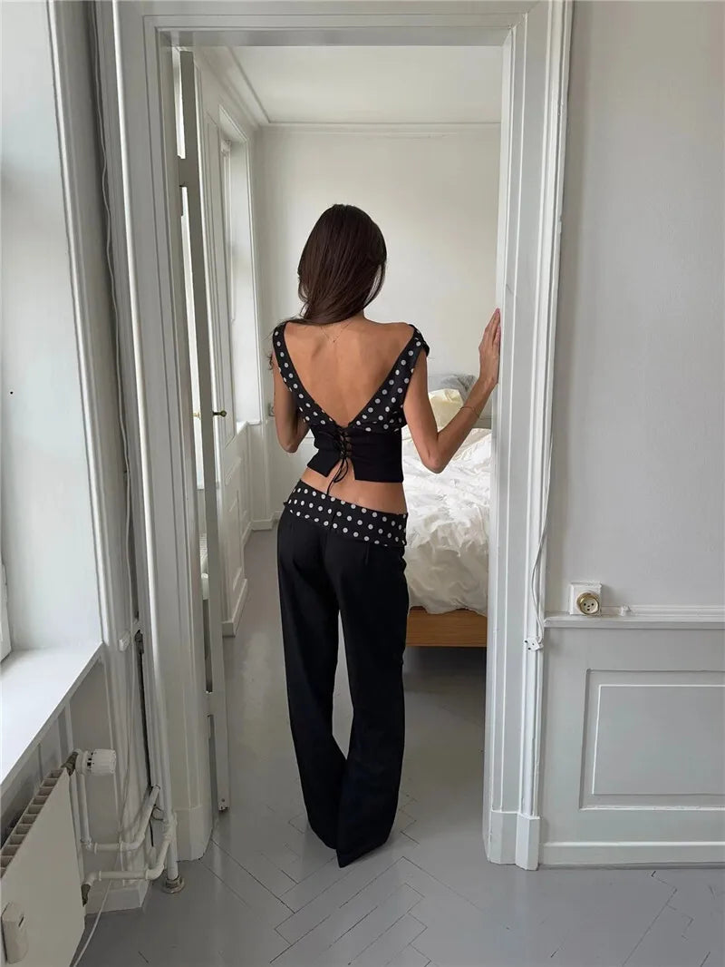 Crop Blouses - Backless Polka Dot Crop Tops Women Vest Fashion Summer New Oblique Shoulder Sleeveless Tank Tops Pullovers Female