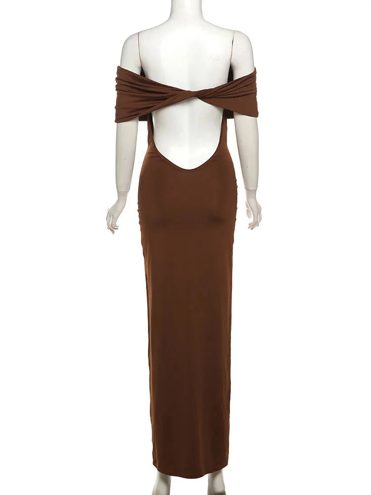 Bodycon dresses - slash neck elegant solid dress women summer hollow skinny stretch maxi bodycon birthday party streetwear Vestidos