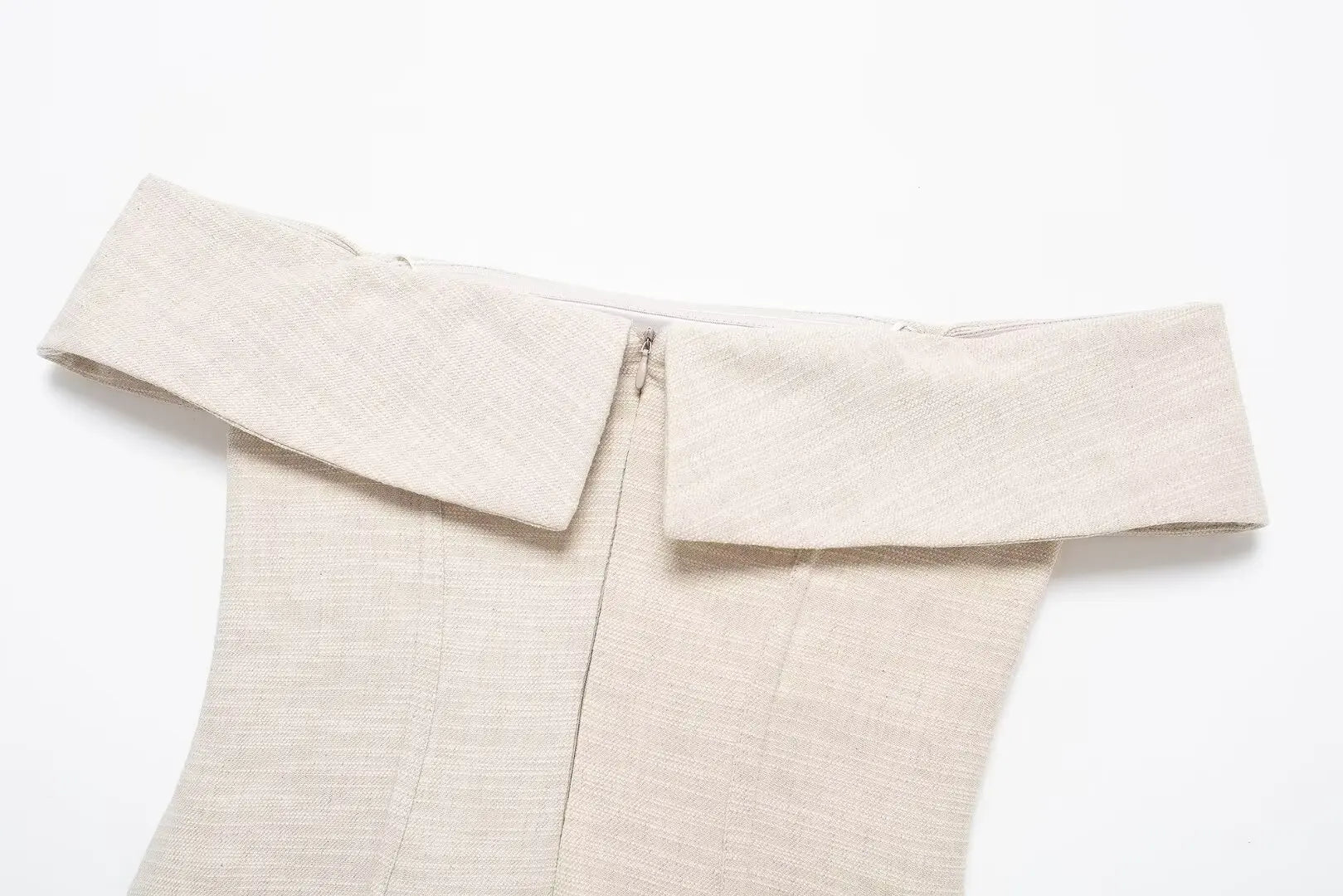 Pants Sets - Women Elegant Solid Slim Back Zipper Side Slit Crop Design Slash Neck Top+High-Waisted Zip-up Loose Long Pant 2 Piece Set