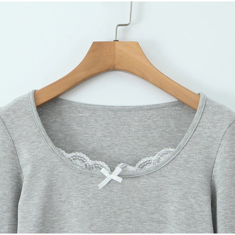 Loungewear - Women Lace Top Pant Suit Casual Bow Lace Up Patchwork Blouse Loose Elastic Waist Trouser Female Sets 2025 Spring Lady Streetwear