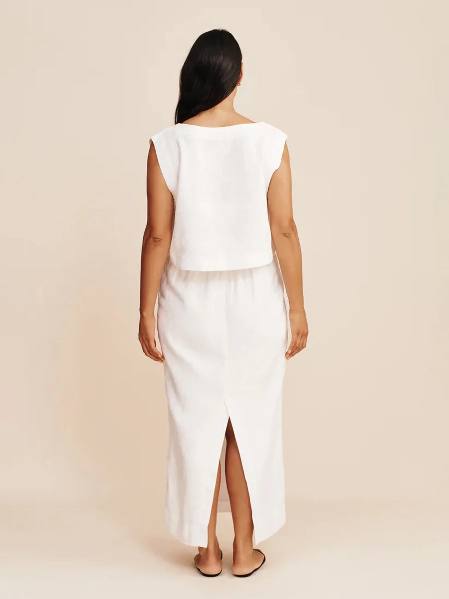 Skirts set - Cotton Linen Vest Half Skirt 2-Piece Set Women's Summer New INS Chic Short Vest Casual Set Split Long Skirt Suits