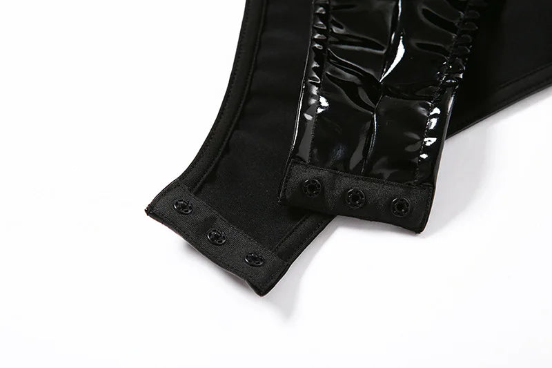 Bodysuits - Gothic PU Leather Bodysuit Strapless Bodysuit Club Backless Sexy Body Femme