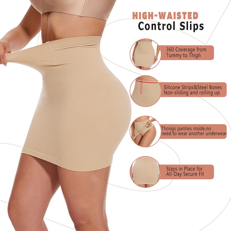 Shapers - Half Slips for Under Dress Women Shapewear Tummy Control Slim Waist Body Shaper Half Skirts Thongs 2 in 1 Butt Lifter Underwear