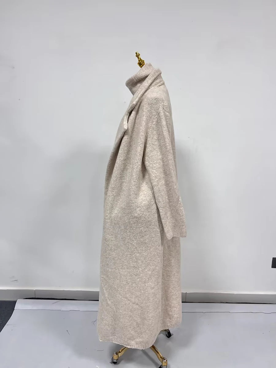 Knitwear - TWOTWINSTYLE Three Piece Set For Women Lapel Long Sleeve Coat High Neck Vest High Waist Patchwork Appliques Skirt Sets Female