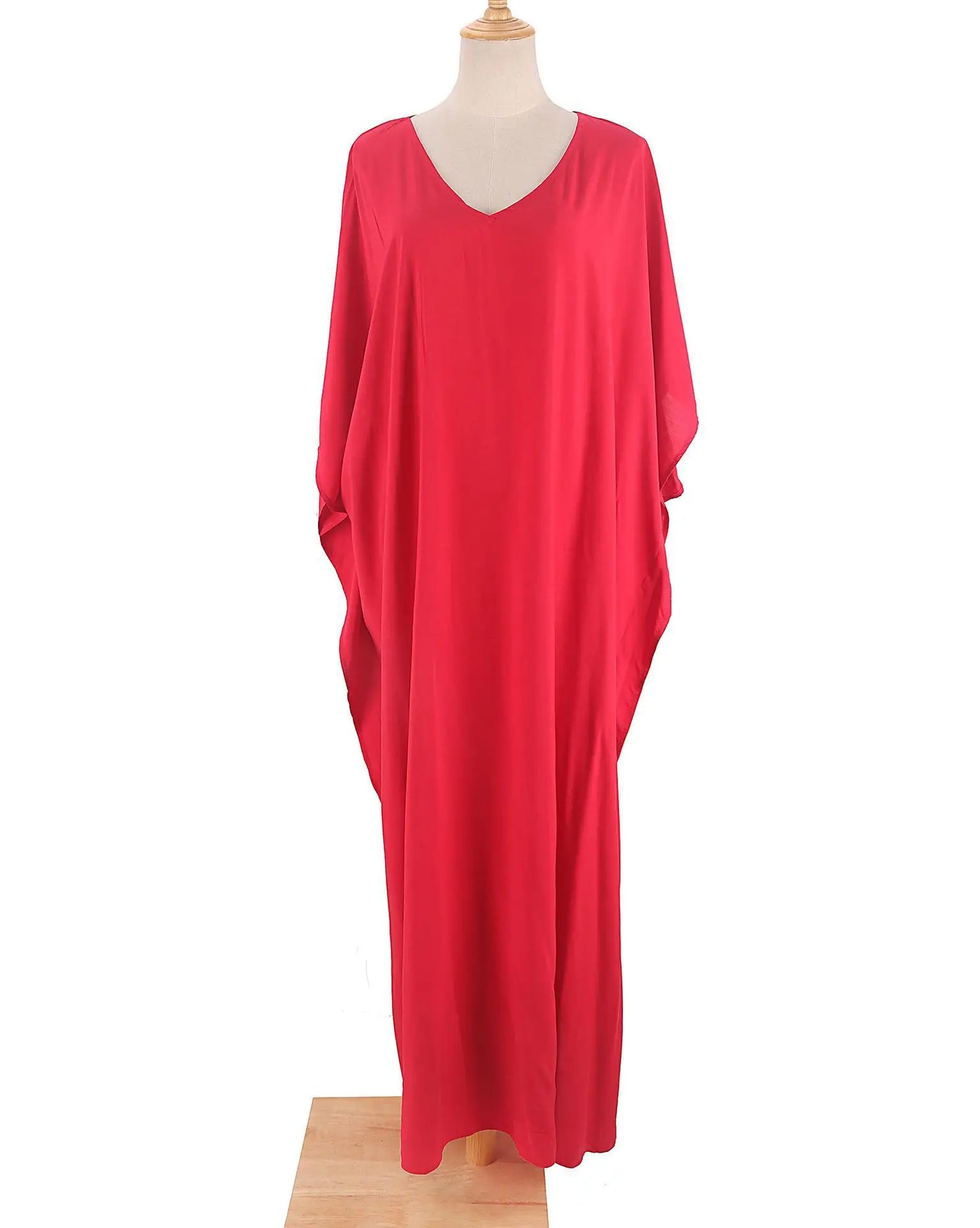 Kaftans - Women's Clothing Swimwears Solid Color Cover Up V Neck Batwing Sleeve Plus Size Beach Kaftan Dresses