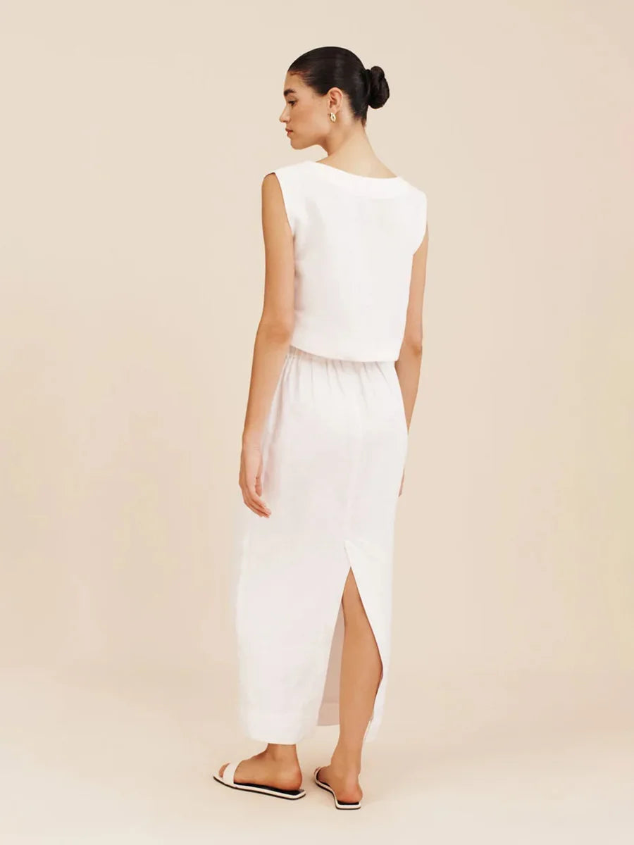 Skirts set - Cotton Linen Vest Half Skirt 2-Piece Set Women's Summer New INS Chic Short Vest Casual Set Split Long Skirt Suits