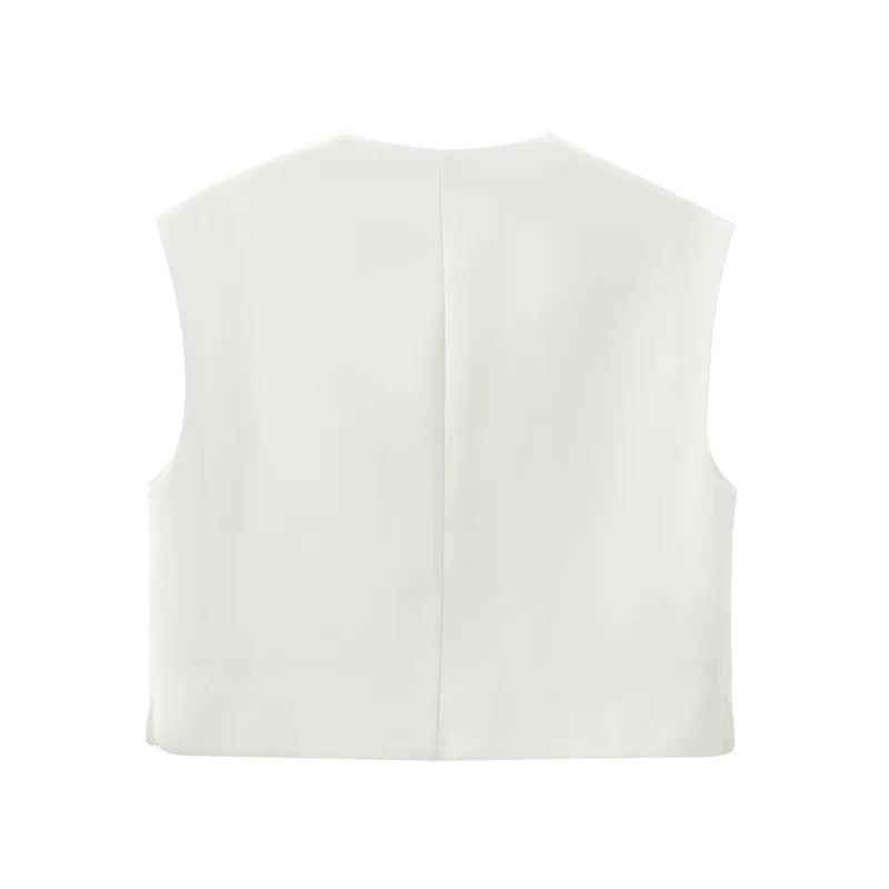 Crop Blouses - Women 2024 Red White Black Vest Korean Sleeveless Vest Woman Top Cardigan