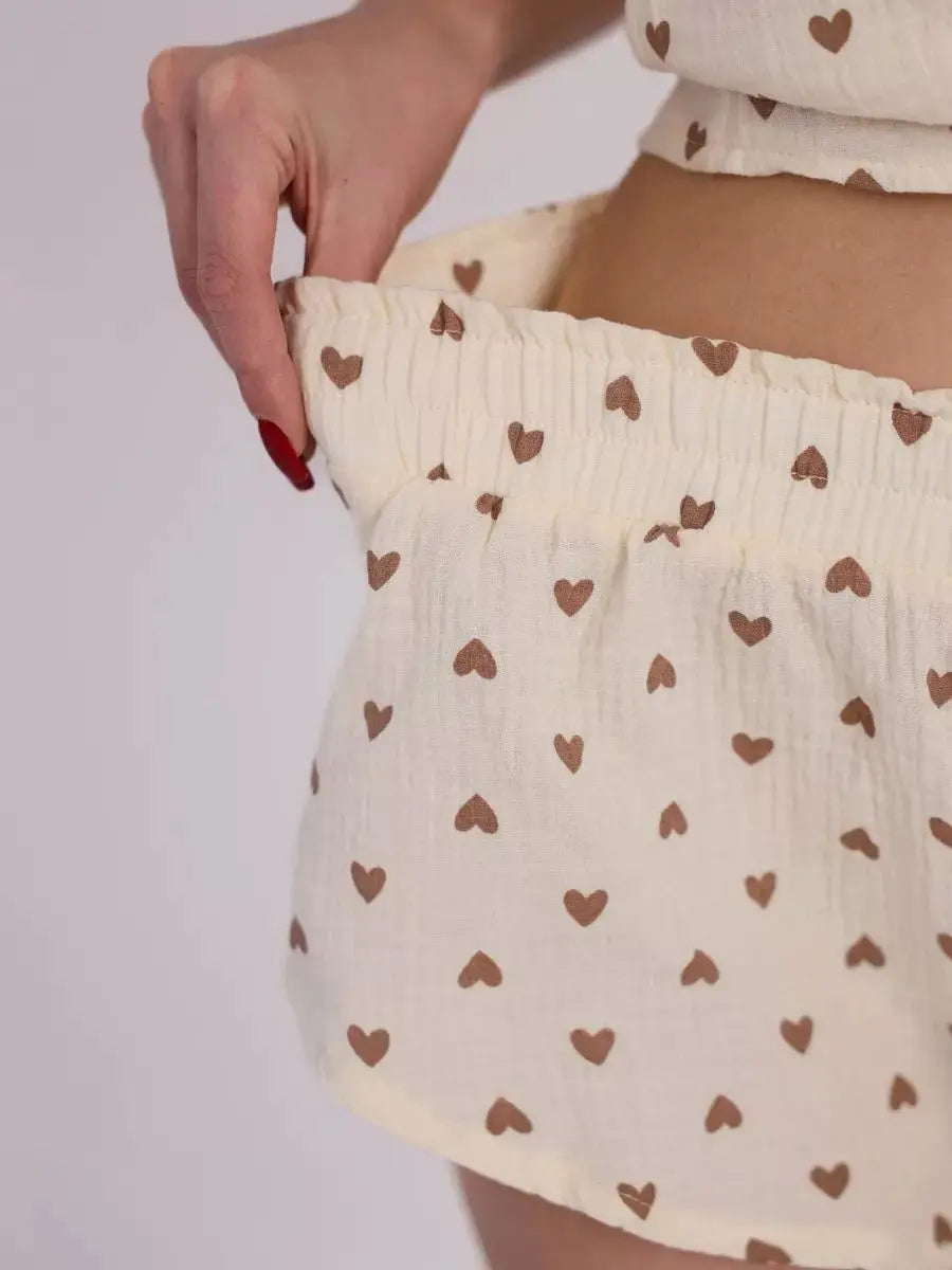 Pajamas Set - Cotton Sexy Summer Women Pajamas Set Spaghetti Strap Sleepwear heart Print Tank Tops And Shorts Cute Soft Sleeveless Nightwear