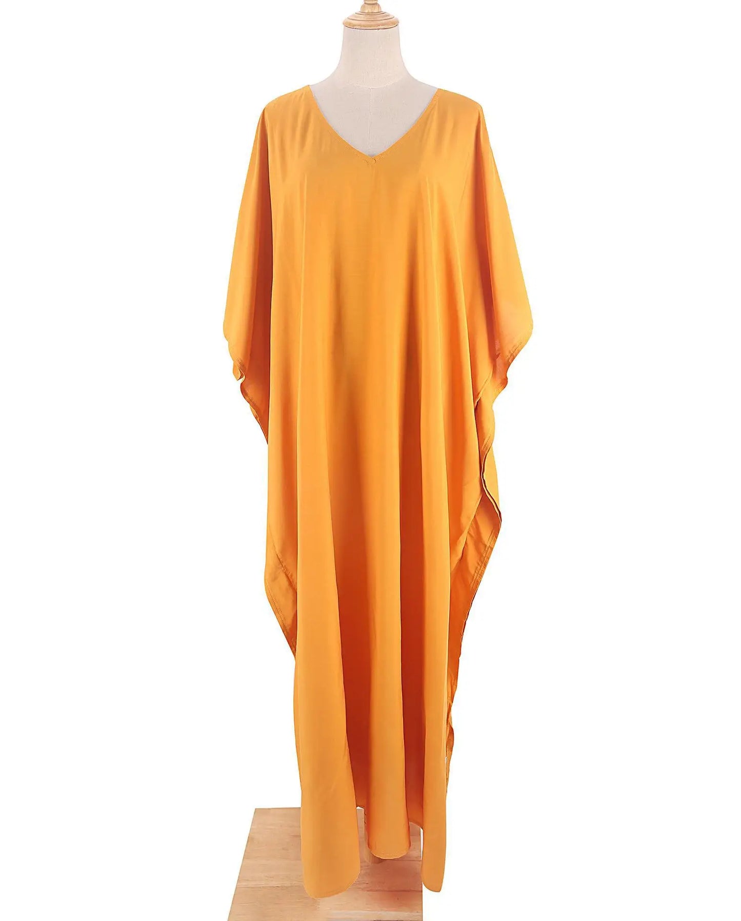 Kaftans - Women's Clothing Swimwears Solid Color Cover Up V Neck Batwing Sleeve Plus Size Beach Kaftan Dresses