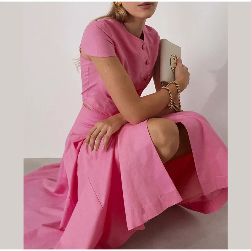 Skirt set - Women Vest Skirt Suit Solid O-neck Single Breasted Short Sleeve Short Top Button Wide Leg Skirts Female Summer Lady Beach Wears