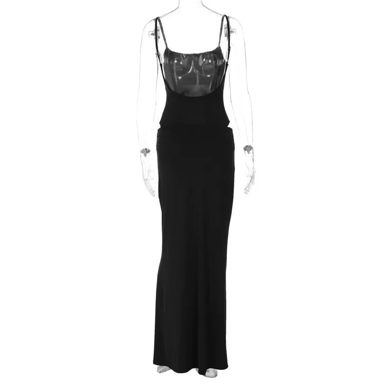 Party Dresses - Black Sexy Dress Sets Women Spaghetti Strap Bodysuit And Maxi Skirt Matching Sets Backless Slim Fit Long Skirt Set