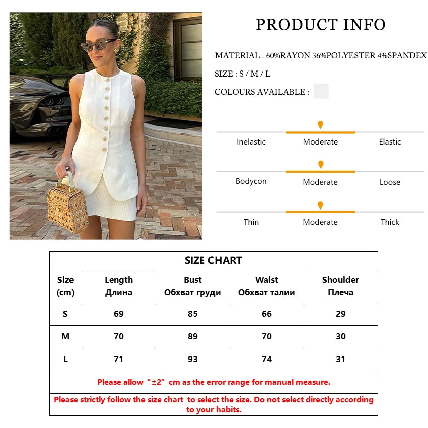Skirts set - Fashion Slim White Office Top Women Summer O-Neck Sleeveless Tank Top Elegant Classic Solid Tops Female Clothing 2024
