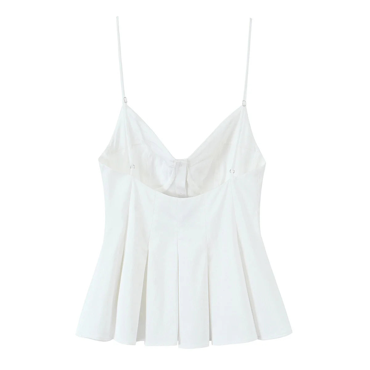 Cami Tops - Summer Women Striped Sleeveless V-Neck Mini Top Woman Slim High Street Short Dress Pleated Button Decoration Top