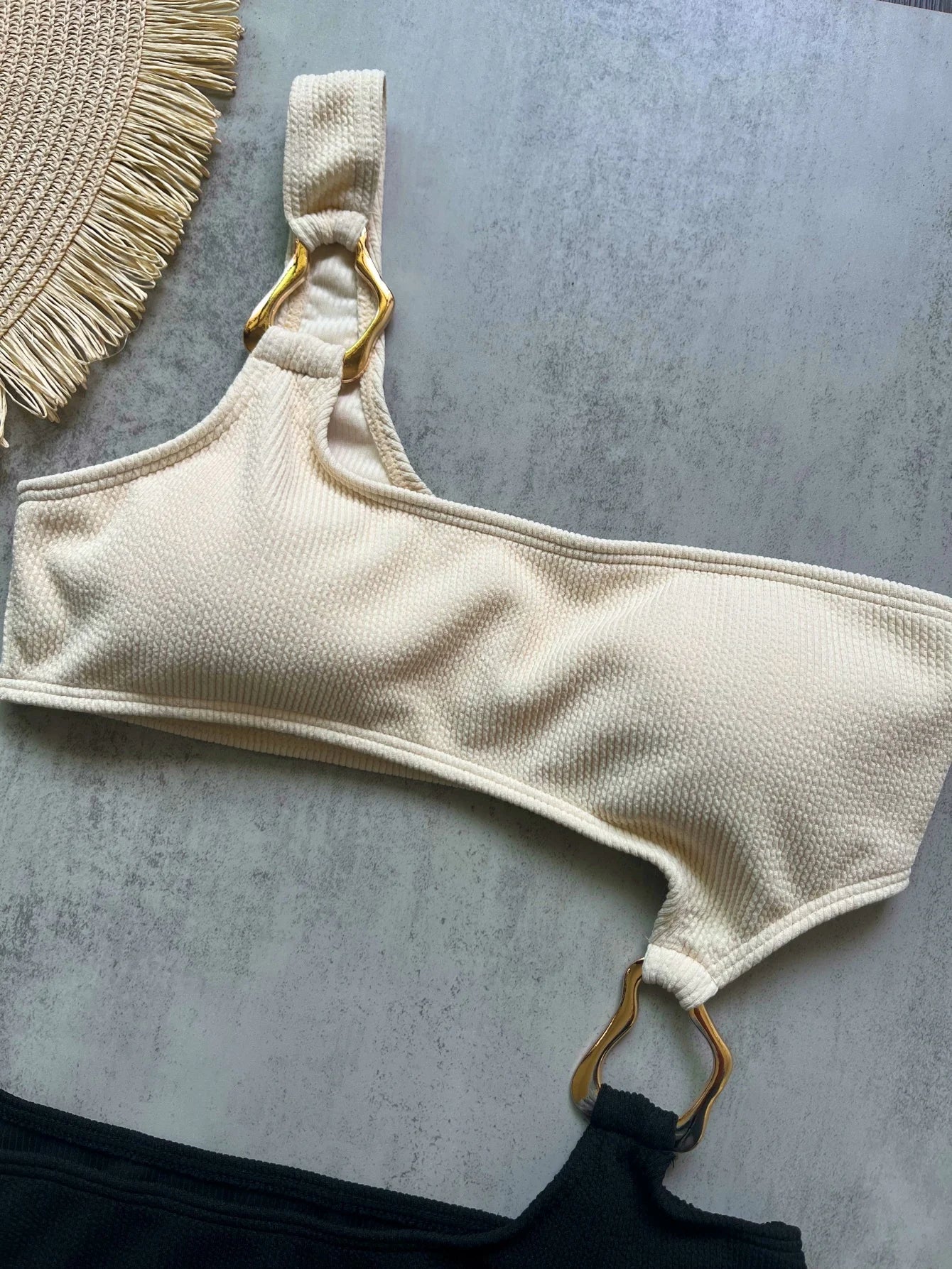 Swimwear - New Splicing Asymmetric One Shoulder One Piece Swimsuit Women Swimwear Female Metal Ring High Cut Bather Bathing Suit Swim