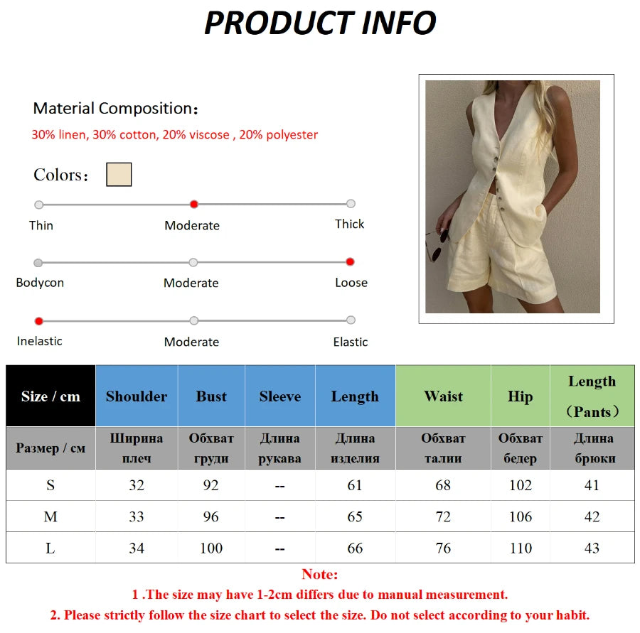 Shorts Sets - Cotton And linen Chic Casual Vest Shorts Set Women's Summer New Fashion Commuter Sleeveless Tank Top Shorts Suits