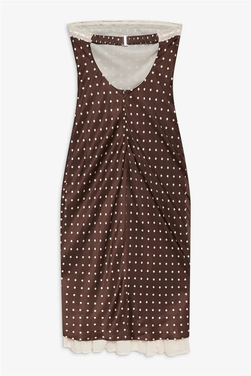 Strapless Dresses - Lace Strapless Backless Sexy Midi Dress For Women Fashion Off-shoulder Sleeveless Bodycon Polka Dot Dress Elegant