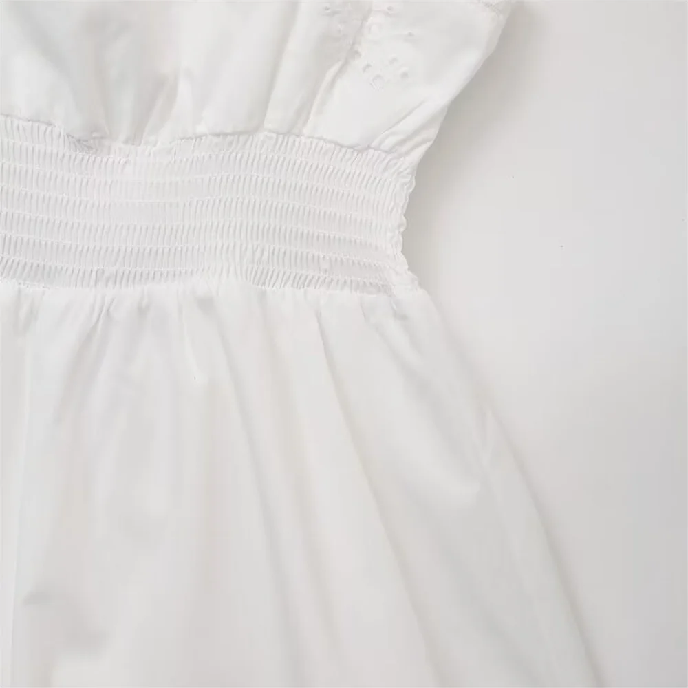 Vacation Dresses - Summer New Women's Fashion Style Slimming Sweet Solid Color Versatile Embroidered Lace Splicing Dress