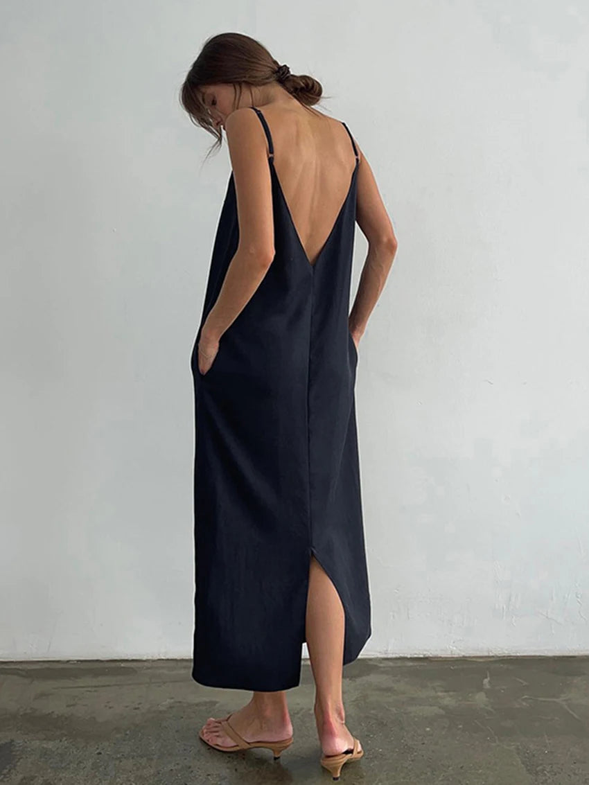 Casual Dresses - Casual Female Nightgowns Sexy Spaghetti Strap Sleepwear Backless Nightwear Ankle-Length Pajama Home Clothes For Women