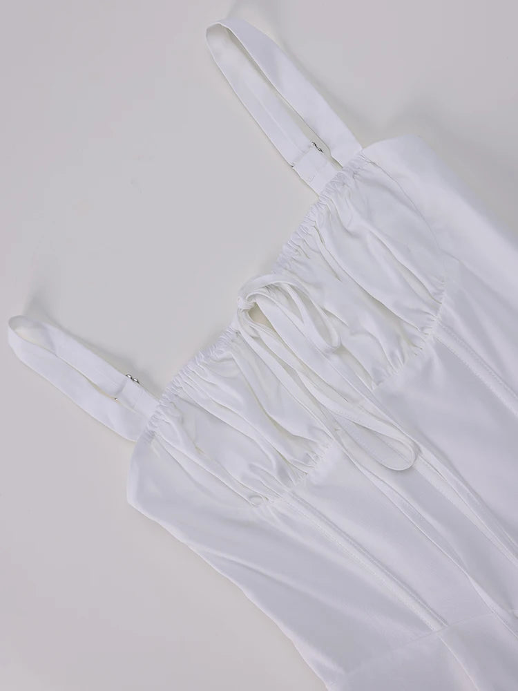 Cami Dresses - Summer Sweet Solid Sleeveless Long Dress Women Fashion Bandage Camisole Dresses Padded Boned Robe Elegant Party Vestidos