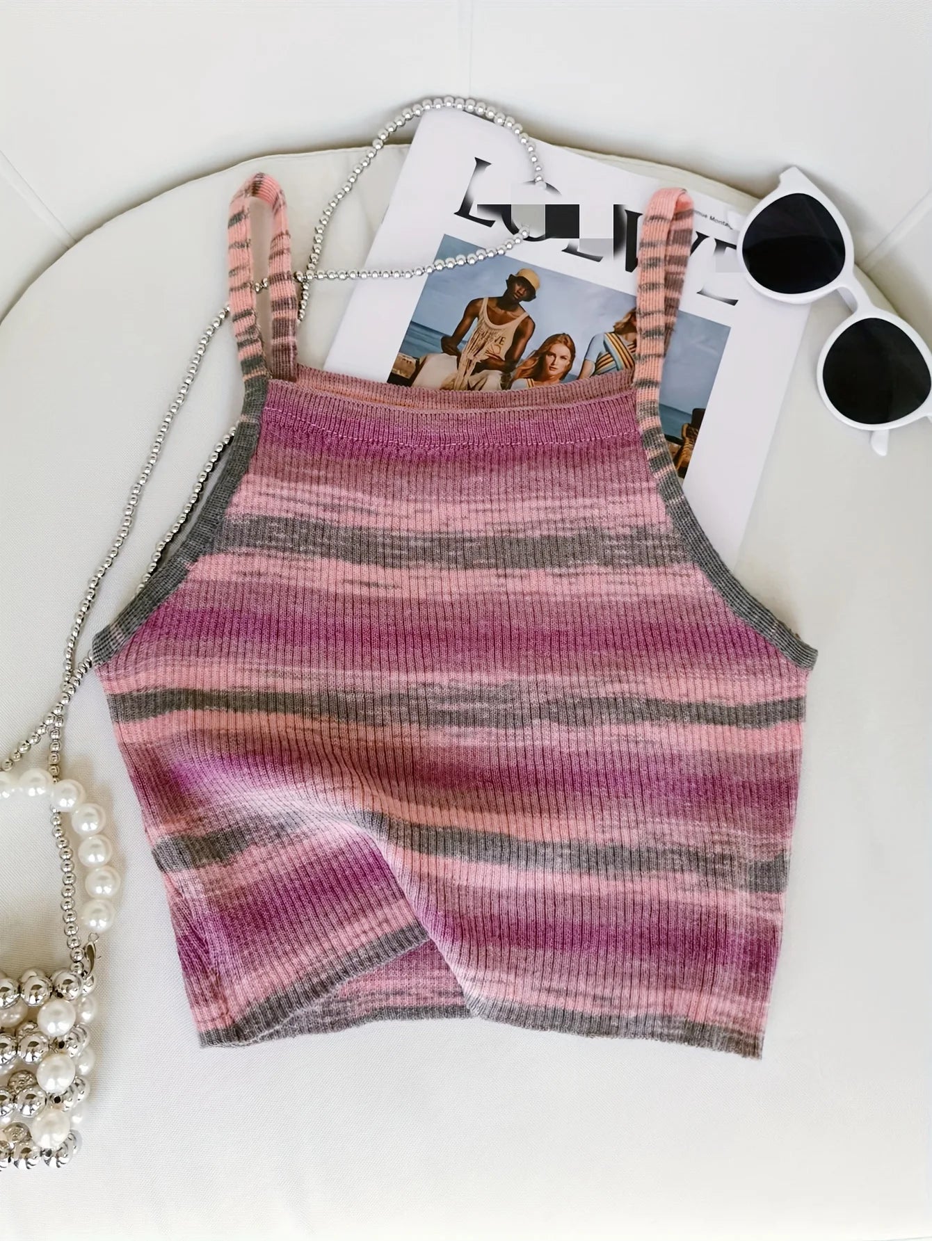 Knit Camis - 2024 Comfortable and Stylish Striped Ribbed Knit Cami Top for Women Sleeveless Square Neck Casual Top Rainbow Crop Top