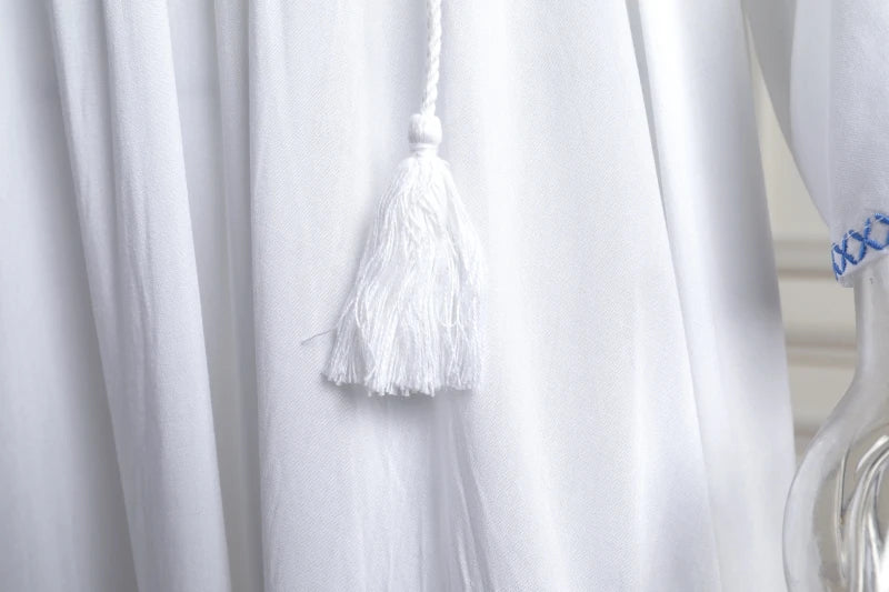 Kaftans - Jastie Embroidered Women Maxi Dress V-Neck Batwing Sleeve Loose Oversize Summer Dresses Drawstring Waist Boho Beach Vestidos