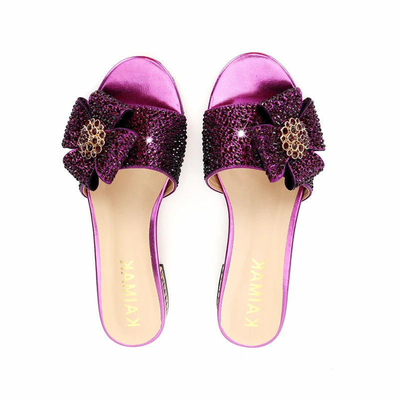Shoes - New Ladies Rhinestone Clutch Flat Heel Diamond Evening Shoes and Bag suit Rhinestone Flat plus size Stone Slippers Size 34-44
