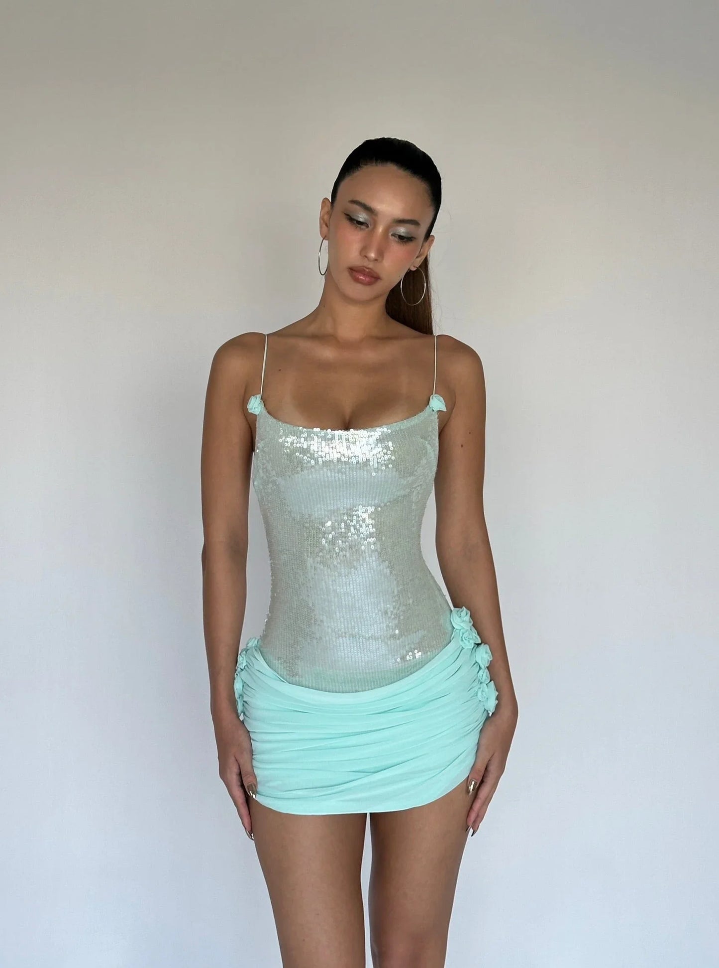 Elegant Dresses - Sexy Spaghetti Strap Backless Prom Dresses for Women Luxury 2025 Summer Sequins Flower Lace-up Pleated Mini Dress Elegant Gowns