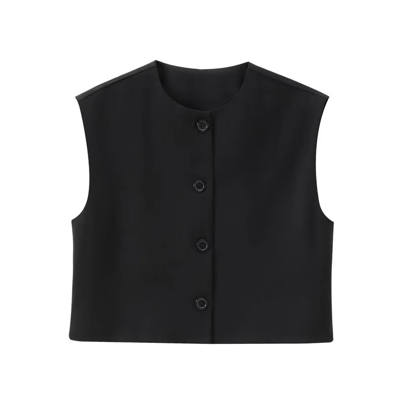 Crop Blouses - Women 2024 Red White Black Vest Korean Sleeveless Vest Woman Top Cardigan
