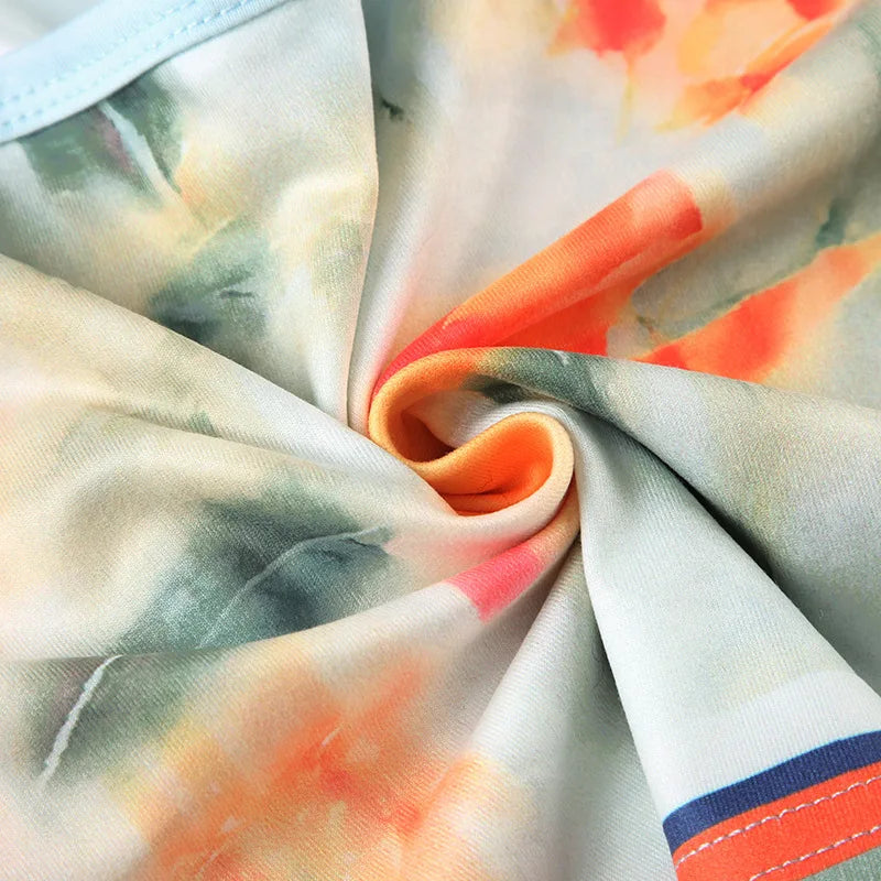 Skirt Sets - Print Floral Two Piece Sets Women Skirt Suit Spaghetti Strap Top Mini Skirt Sets Spring Slim Elegant Party Beachwear